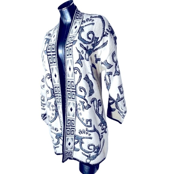 VTG CARDUCCI Abstract Angora Blend Long Sleeve Open Cardigan Women's Size L - Picture 2 of 16
